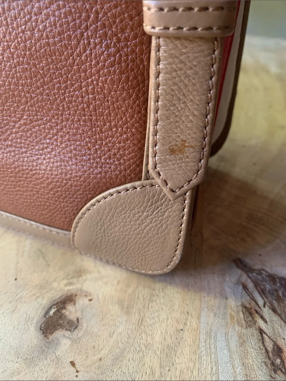 TORY BURCH Two-Tone Brown and Red Leather Shoulder Bag